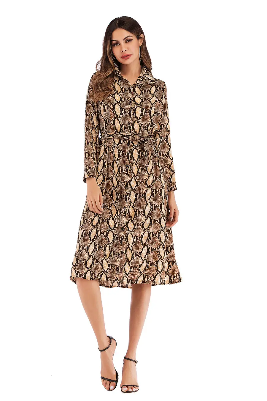 Gladiolus Chiffon Spring Dress Women 34 Sleeve Turn-Down Collar Leopard Print Belt Women Shirt Dress 2019 Autumn Sexy Dresses (30)