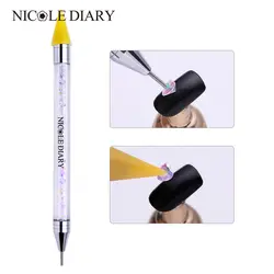 Nicole Diary 1 шт. двойная ручка для ногтей со стразами, шпильки, Пикер восковой карандаш, хрустальные бусины, ручка, инструменты для маникюра