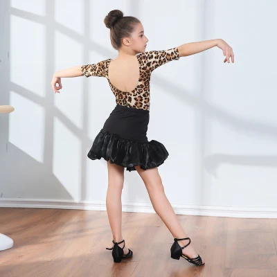 Леопардовое платье для латинских танцев с открытой спиной для девочек, детское нарядное платье, детская одежда для бальных танцев, сальса, Танго, Румба, Самба, костюм - Цвет: Многоцветный