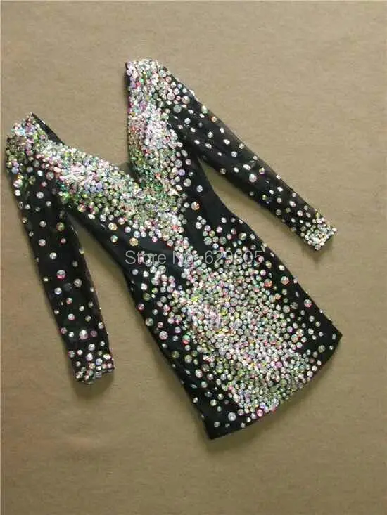 

Fashion 2017 Women Colorful Rhinestone Dresses Ds costume female singer stage wear resin diamond short one-piece formal dress