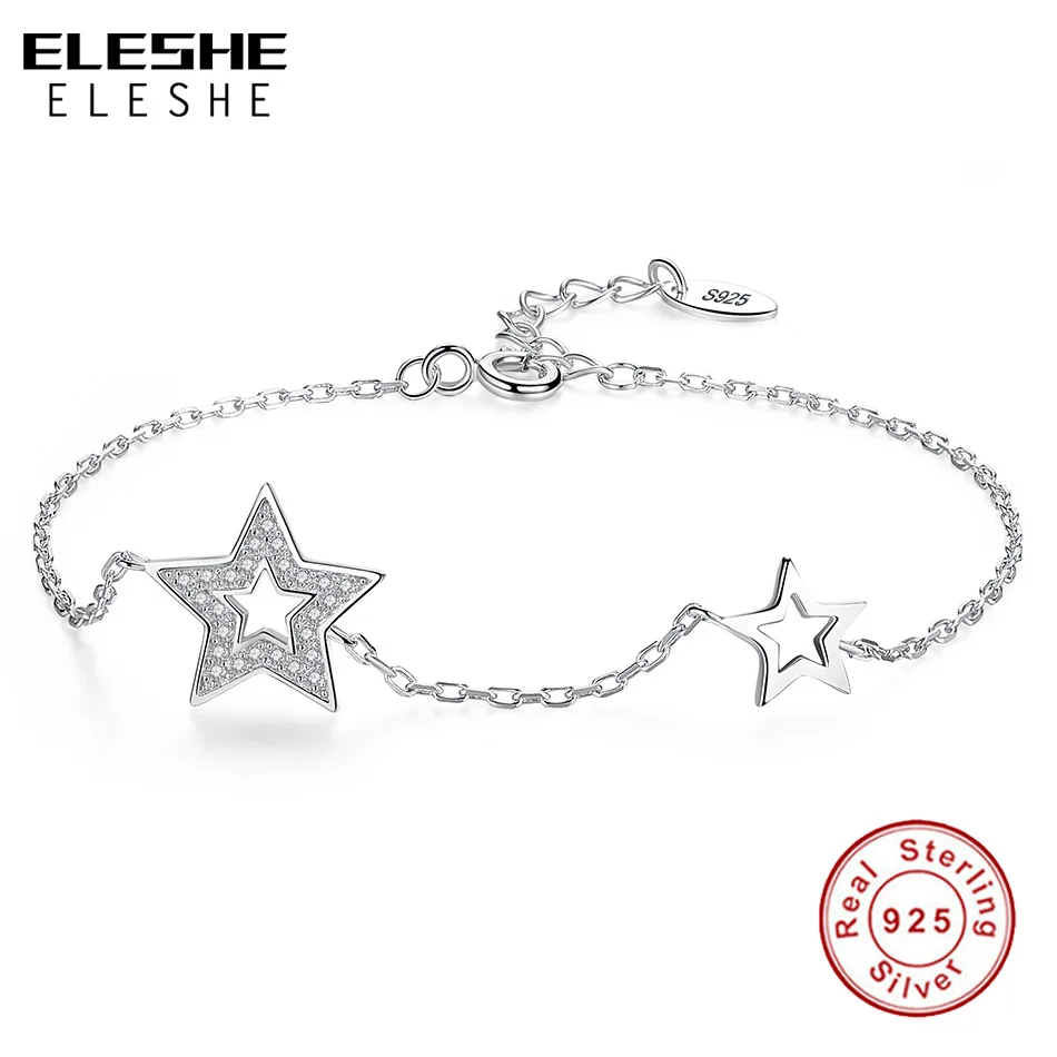 ELESHE браслет из стерлингового серебра 925 пробы для женщин модные двойные очаровательные браслеты со звездочками ювелирные женские браслеты подарок на свадьбу