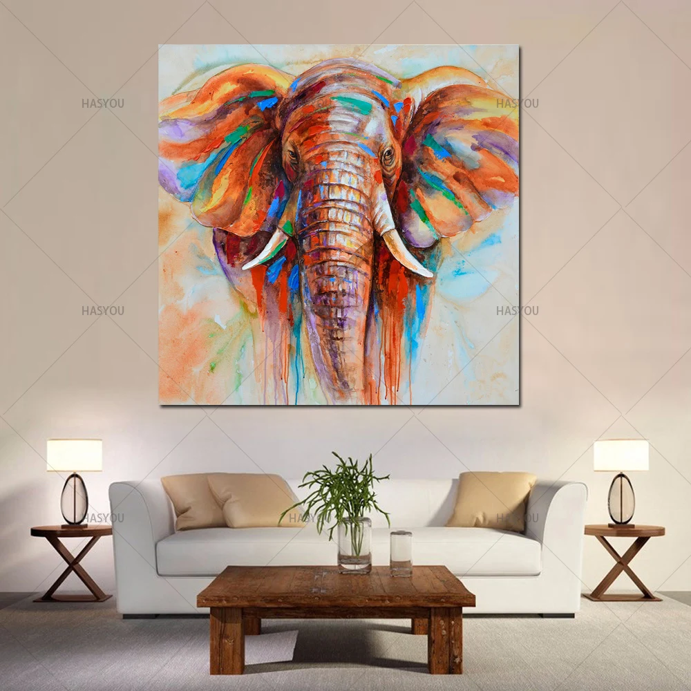 Handmade Elephant Oil Painting Wall Art Hand Painted Canvas Aniaml Oil