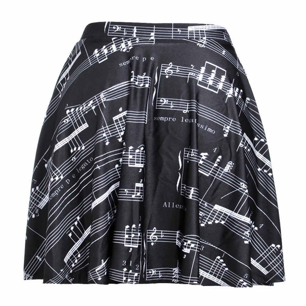 

Free Shipping Plus Size S-L Summer Skirt New Sexy Slim Women's White Music Notes 3D Digital Printing Pleated Skirts Wholesale