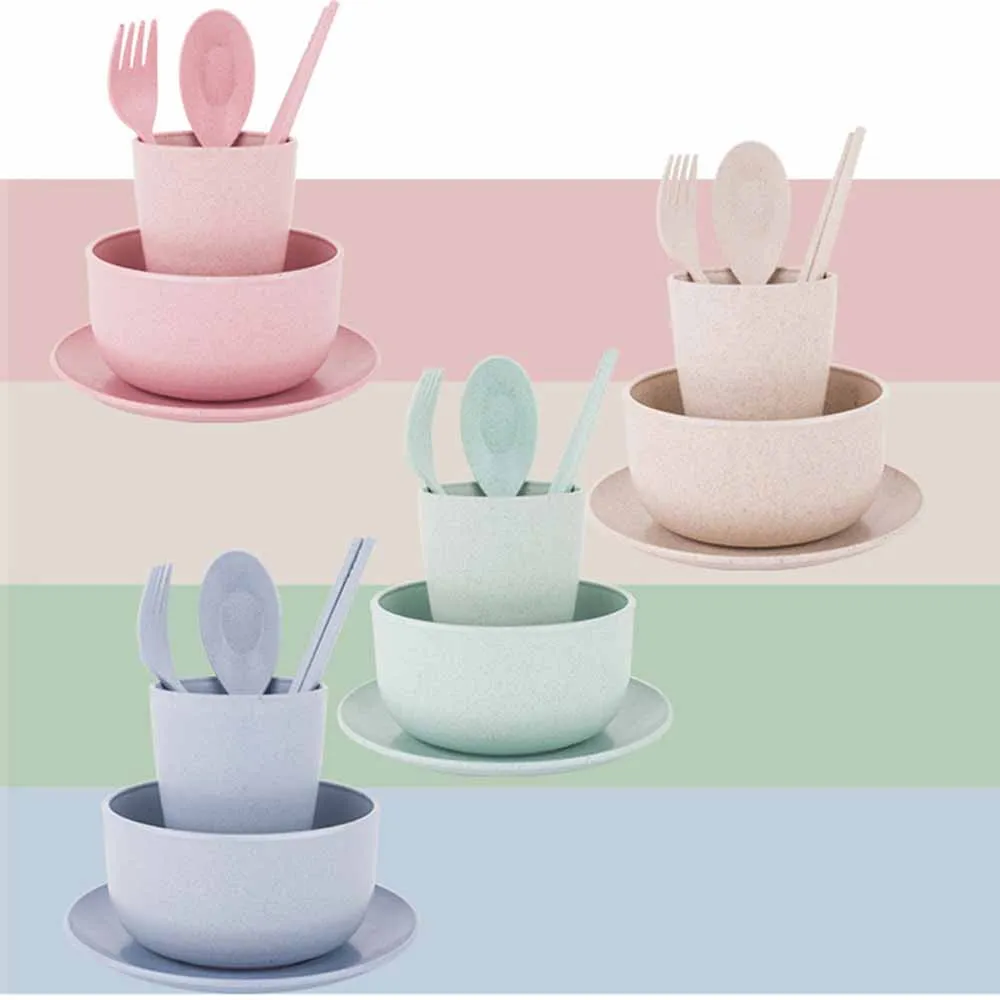 

Children's Tableware Cutlery Cubiertos Safe Healthy Wheat Straw Children's Bowl 6pcs/set Cutlery Set Gift