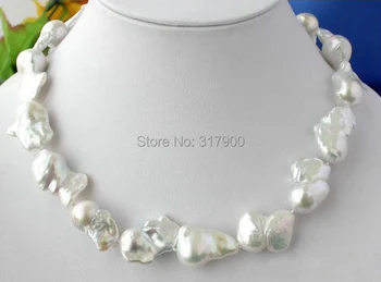 

HUGE 17.5" 30MM WHITE BAROQUE KESHI REBORN PEARL NECKLACE