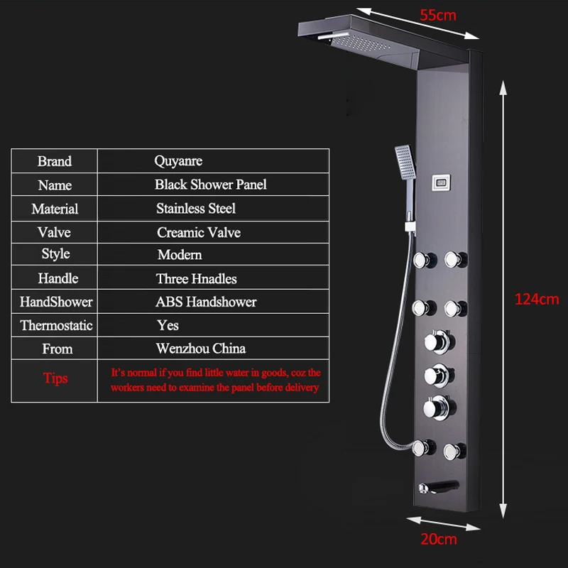 Черный никель дождевой водопад душевая панель массажные струи душевая Колонка Термостатический Смеситель душевой кран башня душевая Ванна Носик