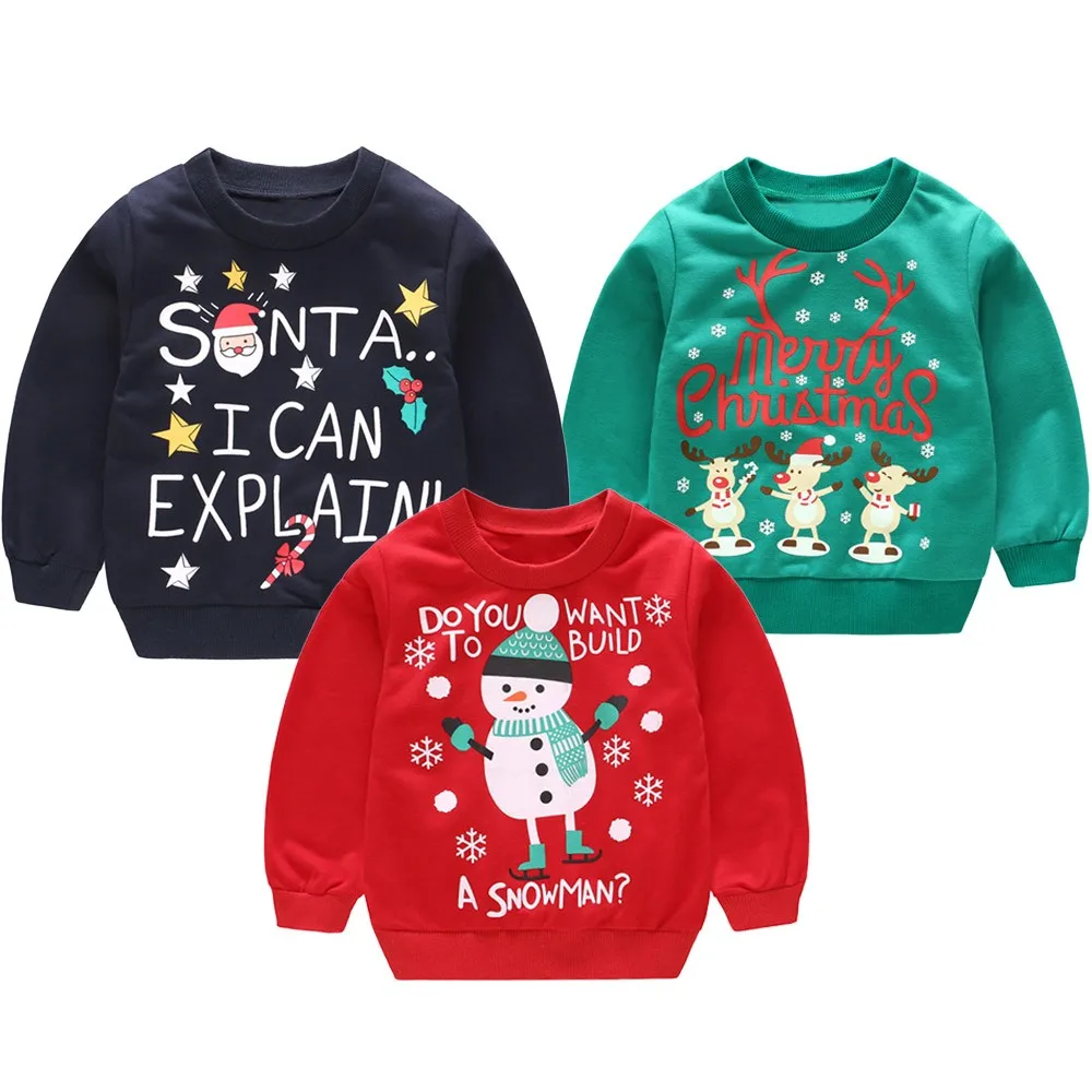 

2018 new Autumn Toddler Infant Kids Baby Girls Long Sleeves Cartoon Christmas Print Pullover Tops AUG31