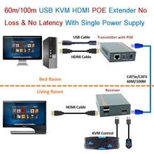 New Technology 330ft USB HDMI KVM Extender With POE Lossless No Delay USB KVM HDMI Extender By Cat5 Cat6 Copy EDID KVM Extender