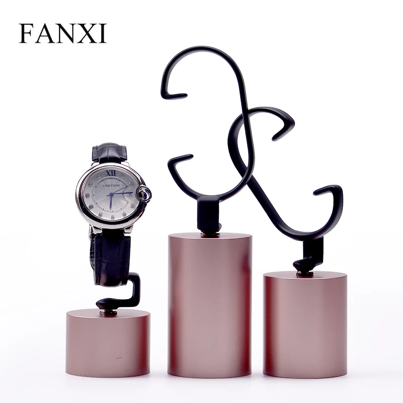 FANXI, новинка, розовое золото и черный металлический дисплей для часов, стойка с c-образным ремешком, держатель для часов, органайзер для часов, ювелирный дисплей, витрина