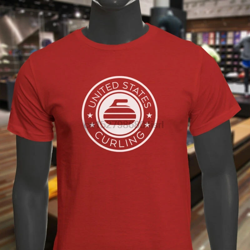 

UNITED STATES CURLING SPORT USA CURLER SWEEPER Mens Red T-Shirt