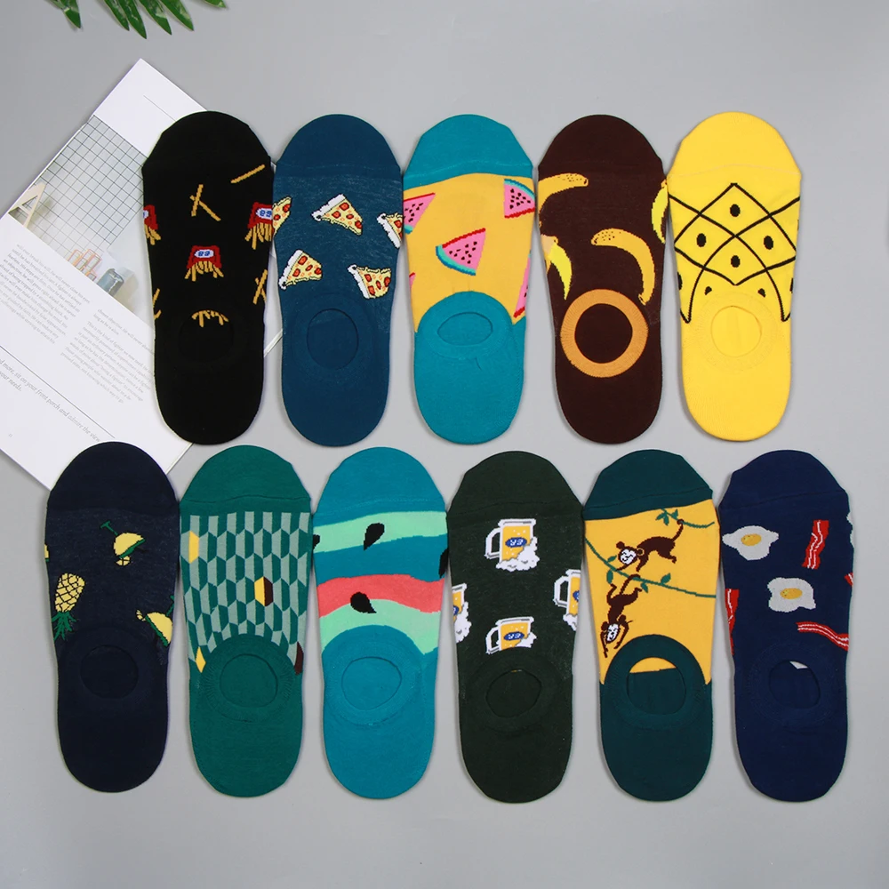 

Cartoon Design Loafer Boat Non-Slip Invisible No Show Nonslip Liner Low Cut Soft Breathable Cotton Summer Short Crew Socks Men