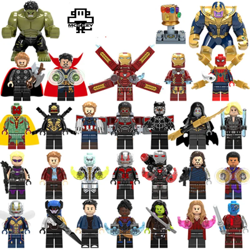 

Hot Marvel Movie Series Avengers Iron Man Hulk Thor Venom Vision Procima Midnight Gamora fights Ultron Legoinglys Toys For Kid