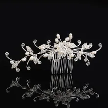 Korean Bride Pearl Flowers Head Jewelry Crystal Rhinestone Wedding Bridal Hair Combs Hair Accessories Diamante Clip Hairpiece