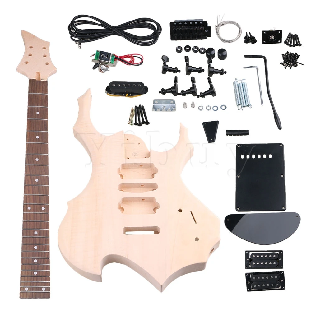 Yibuy HSH Pickup Electric Guitar DIY Builder Kit Maple Neck Body w/ 1T1V Knobs 
