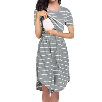 

vetement femme 2019 Womens Pregnant maternity clothes dress vestidos Short Sleeve Striped Print Nursing Dress For Breastfeeding