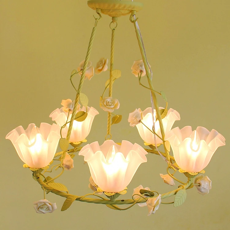 

European Korean garden Pendant Lights pink yellow flowers rose bud children bedroom warm girl pendant lamps LO71310 -YM