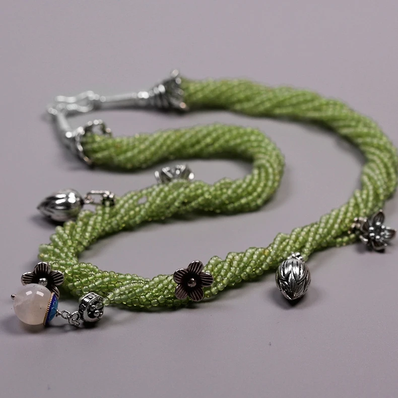 

2019 New Fashion 925 Sterling Silver Olivine Trendy Rounded Necklaces For Women