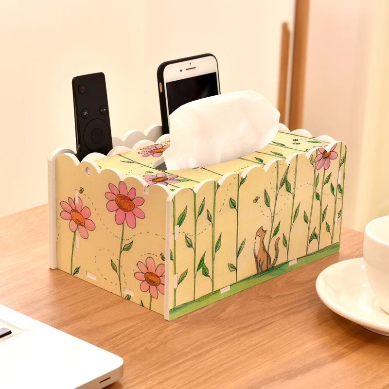 

CFen A's Creative Home Kitchen PVC-wood Tissue Box DIY Solid Napkin Holder Case Remote Control Container Tissue Case 1pc
