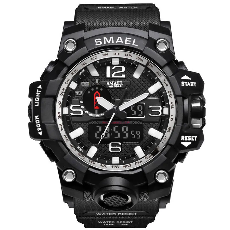 Мужские часы SMAEL, Брендовые спортивные часы, будильник, секундомер, мужские часы, спортивные часы, цифровые S shock 1545, синий светодиодный, водонепроницаемые часы - Цвет: Sliver
