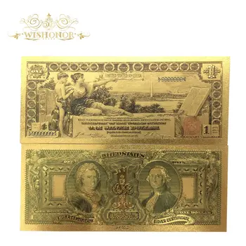 

10pcs/lot Nice American Banknote 1896 Year USD 1 Dollar Banknotes in 24k Gold Plated Fake Paper Money For Collection