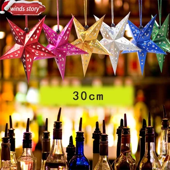 

New 30cm 8pcs Christmas decorations Laser pentagram Bar Holiday Room ceiling decoration Ornaments Star Christmas Gift Four Color