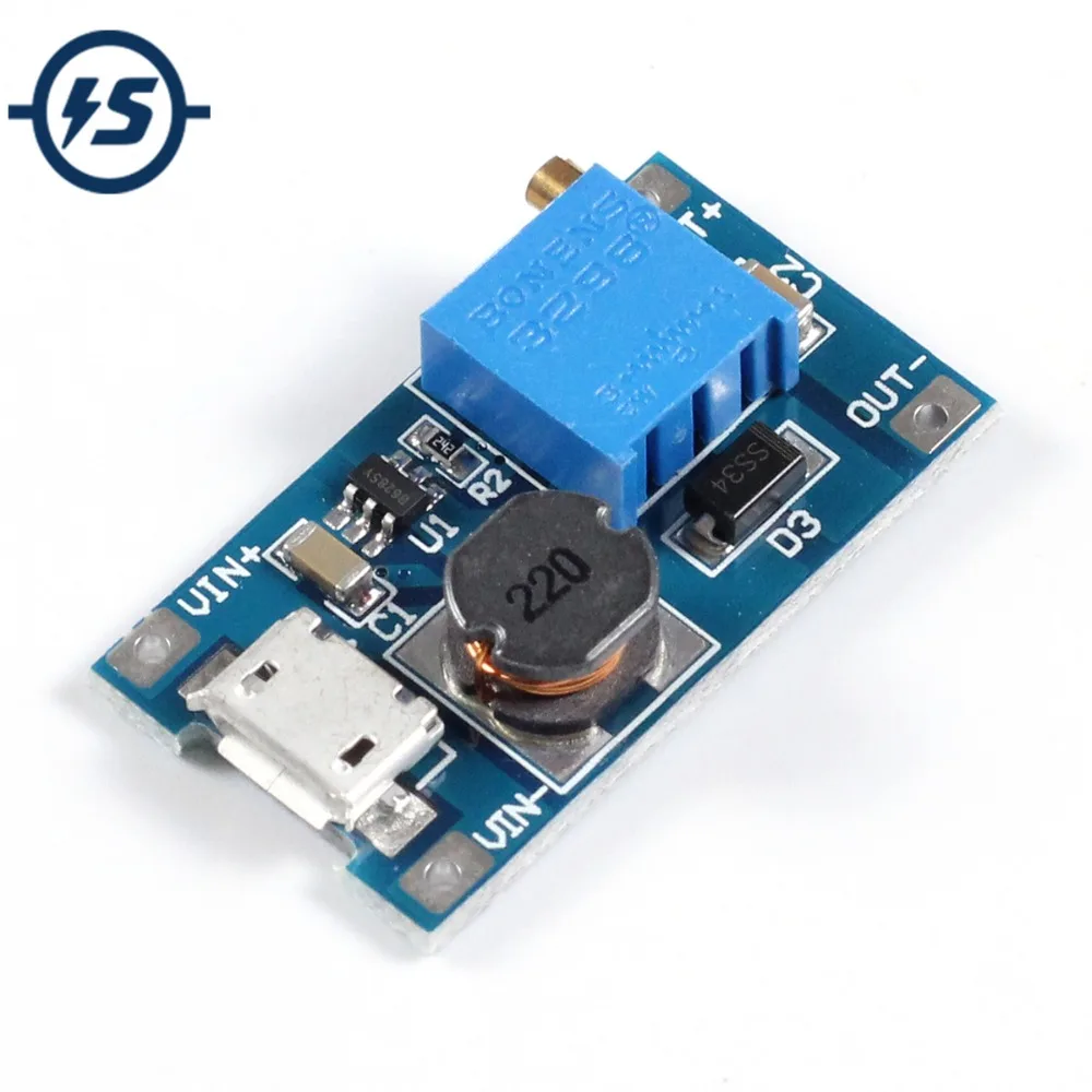 

DC-DC Boost Step-Up Power Module 2V-24V to 5/9/12/28V 2A Micro USB Input Voltage Converter
