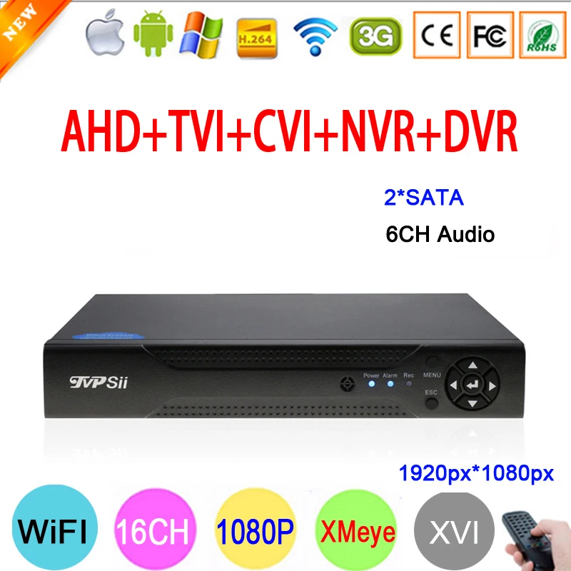 

XMeye Hi3531A 1080P 2MP 16 Channel 16CH 2*SATA 6CH Audio input Coaxial Hybrid 6 in 1 NVR TVI CVI AHD CCTV DVR Free Shipping