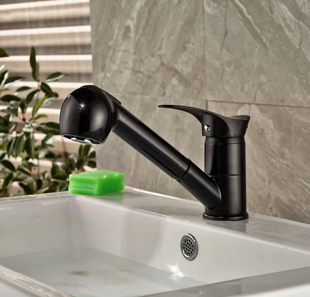 

Deck Mounted Oil Rubbed Bronze Basin Tap Bathroom Pull Out Spout Mixer Tap
