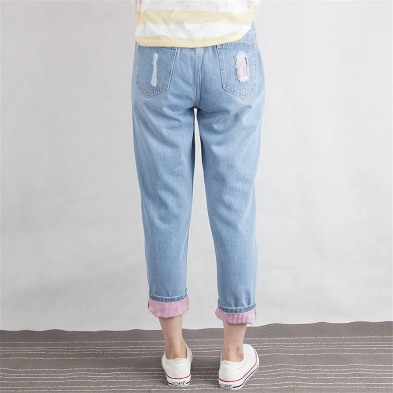 Рваные джинсы для женщин с высокой талией Осень Зима хлопок шаровары свободные размера плюс женские джинсовые брюки 6XL