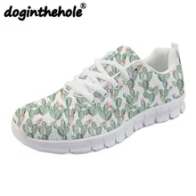 Doginthehole Для женщин Туфли без каблуков обувь для ходьбы милый кактус узор Training Спортивная обувь Открытый сетки кроссовки для девочек zapatillas mujer
