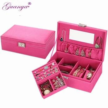 

Guanya New women Elegant high quality double layer Velvet jewelry box jewelry display case girl lady gift 206-A8