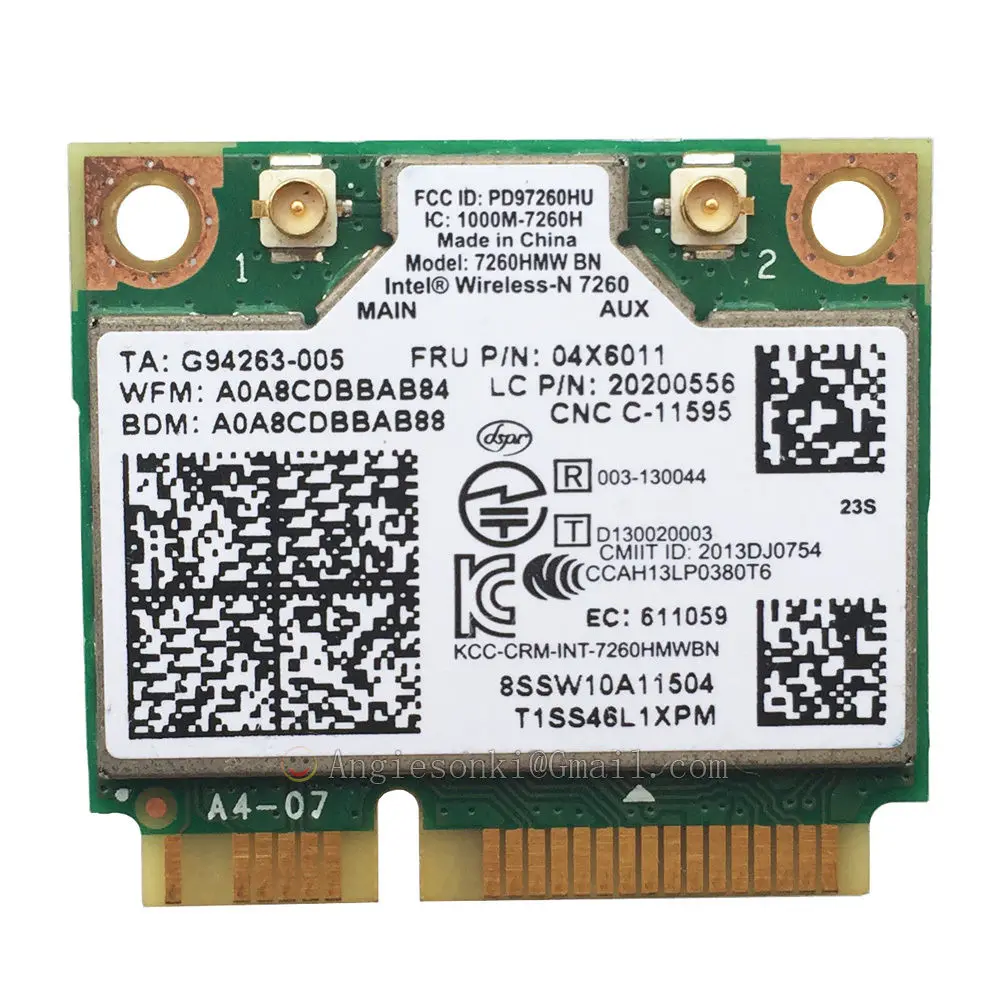 7260HMW + BT 4 0 MINI PCI E WLAN карта INTEL 7260BN WIRELESS N для Lenovo 04X6011 K4350 K4250 B5400 M5400 S410 S310 S540|wlan card|intel