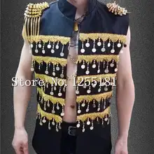 Мужская модная куртка жилеты сценическая шоу одежда с Блестками одежда с кисточкой мужской для певца, танцора Paillette тонкий жилет для мужчин костюм для ночного клуба