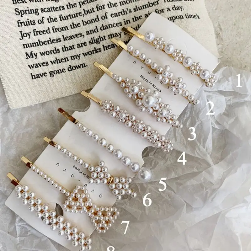 

1pcs Women Pearl Flower Hair Clip Snap Barrette Stick Hairpin Bobby headwear Hair Accessories drop shipping