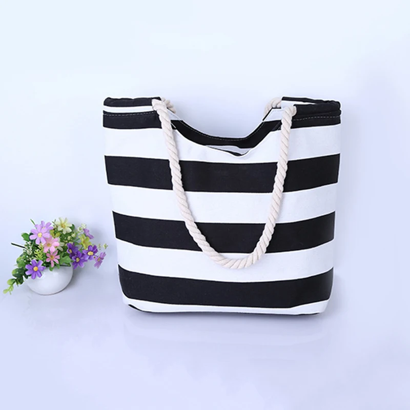 4PCS / LOT  Women Large Beach Canvas Bag Stripes Printing Handbags Red Summer Shoulder Bag Totes Casual Shopping Bags