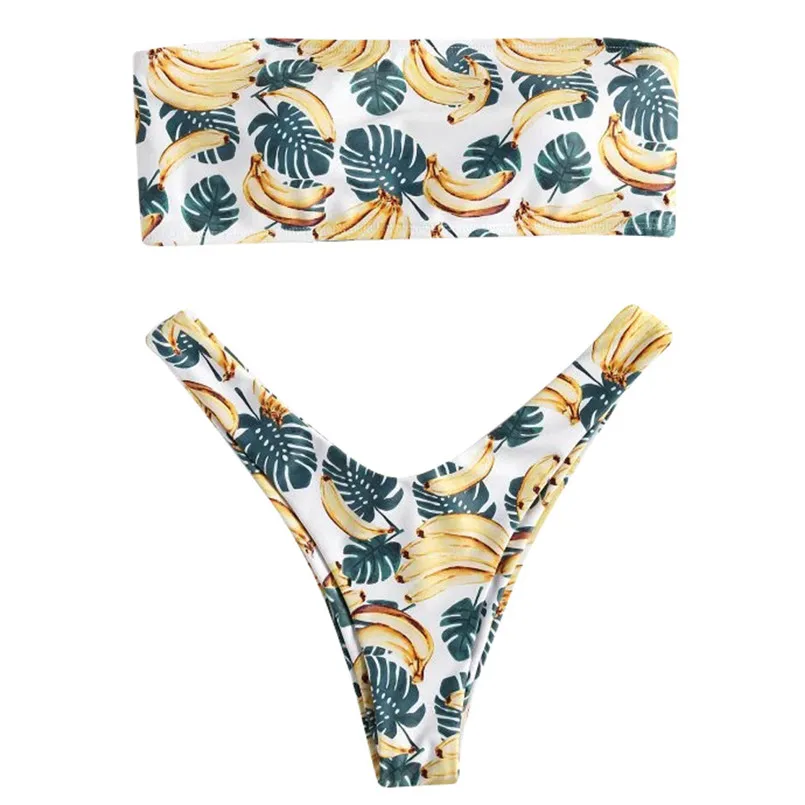 

Ladies' halter top with banana print split top push up Swimwear off-shoulder Bathing sexy women swimwear Beachwear 40ja24