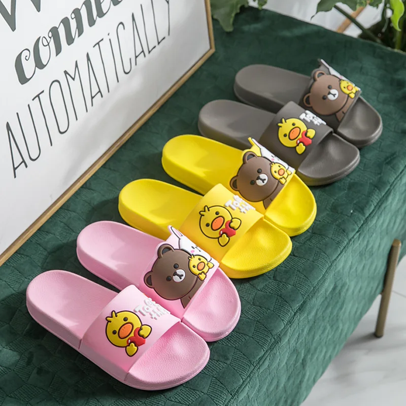 Тапочки с рисунками из мультфильмов женские сандалии шлепанцы рисунком медведя
