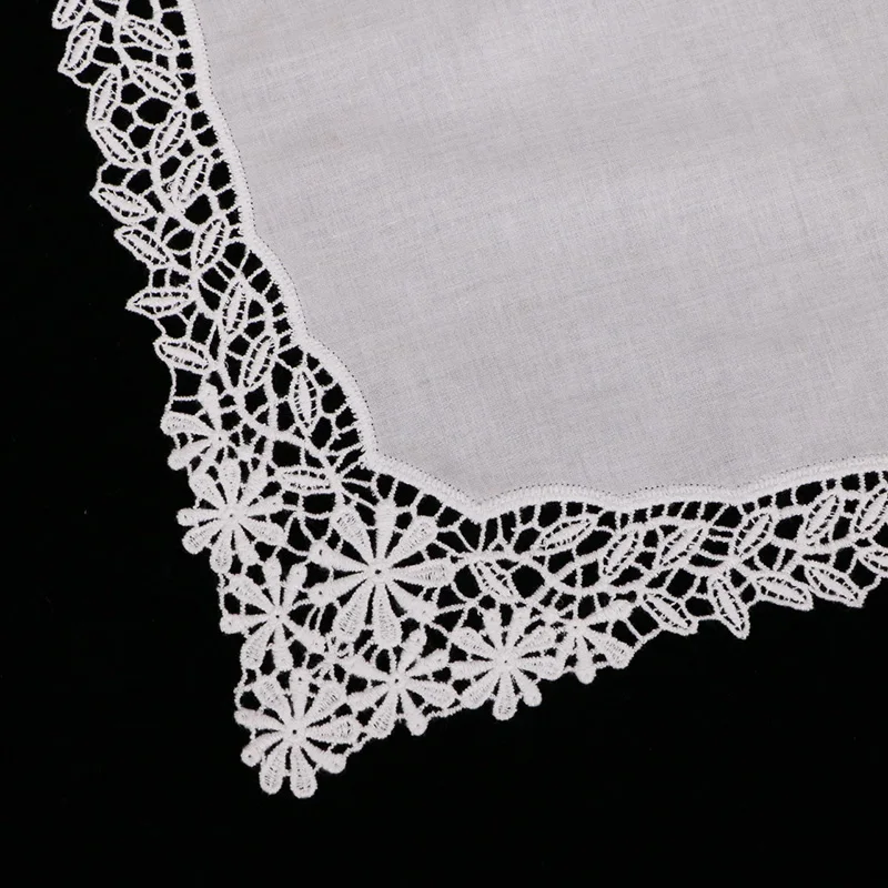  D601: White premium cotton lace handkerchiefs blank crochet hankies for women/ladies wedding gift