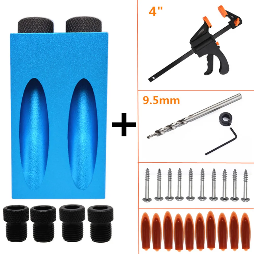 

Woodworking Pocket Hole Jig Kit 6/8/10mm Angle Drill Guide Set Hole Puncher Locator Jig Drill Bit Set for Kreg DIY Wood Tools