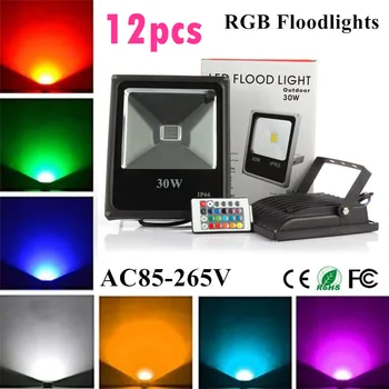 

12X Led Flood Light RGB 10W 20W 30W 50W Led Floodlights Waterproof Led Outdoor Lights Color Changing AC 85-265V + Remote Control