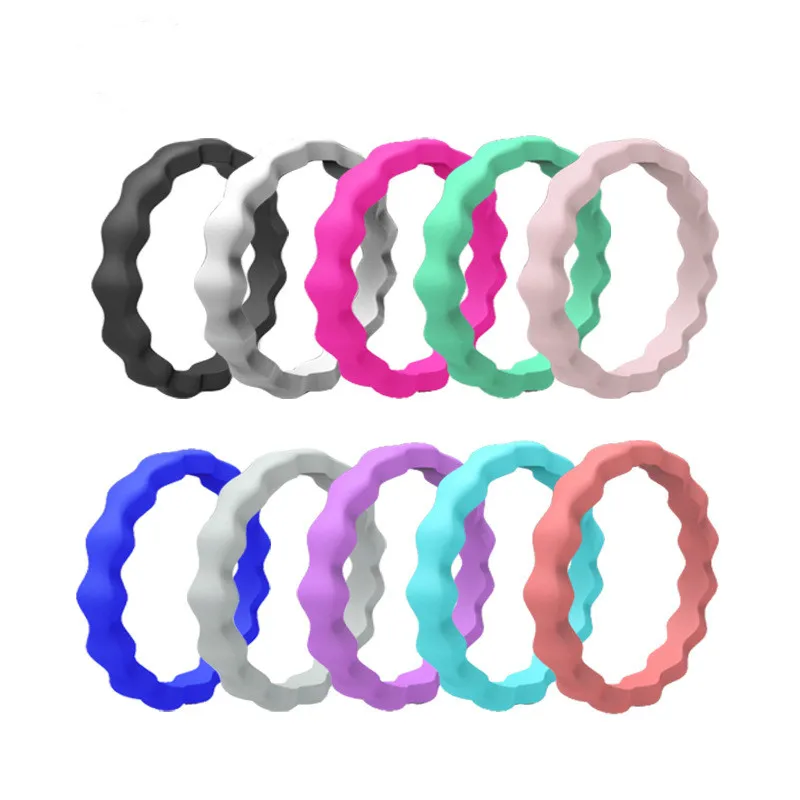 Size 4 10 Braid Silicone Rubber Flexible Ring Band Wave pattern Wedding