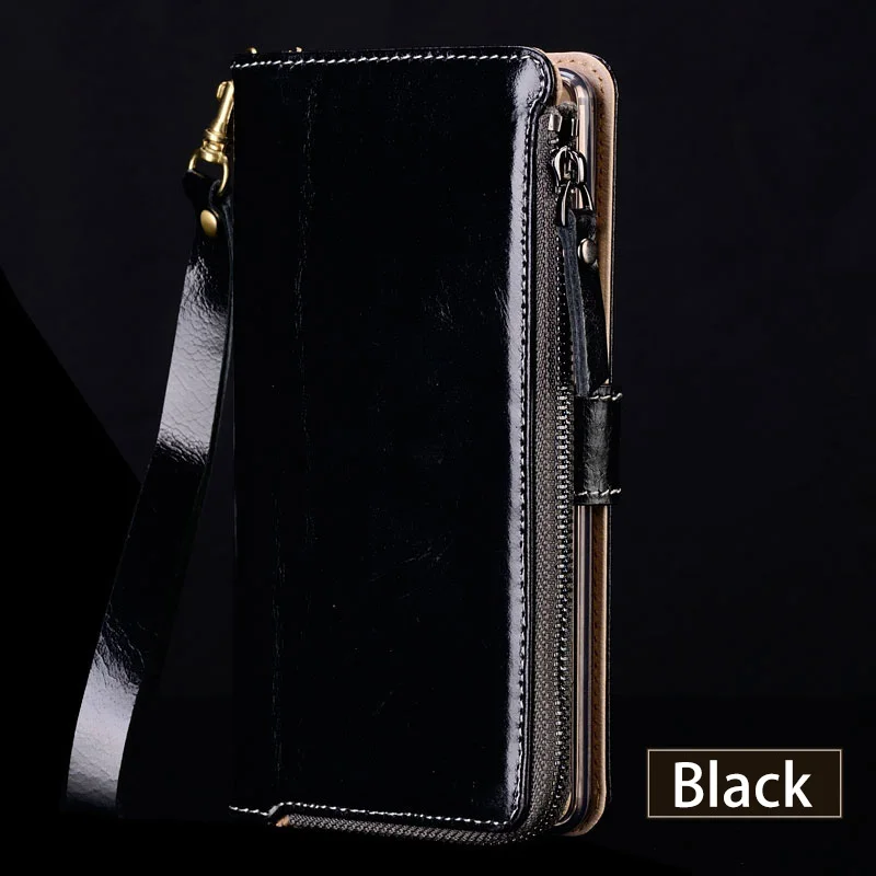 Многофункциональный чехол из натуральной кожи на молнии для Xiaomi redmi note 7, чехол-кошелек с подставкой, силиконовый защитный чехол для телефона - Цвет: 01-Black