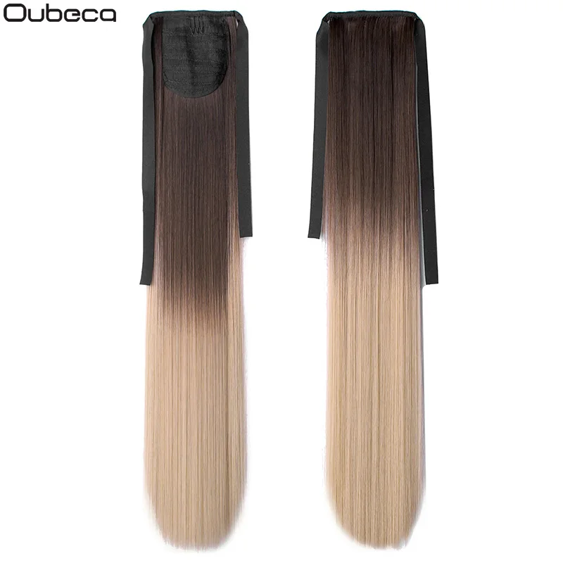 Oubeca 22 Inches Synthetic Ombre Ponytail Straight Long Two Tone Ribbon Pony Tail Hair Piece Clip In Hair Extensions For Women