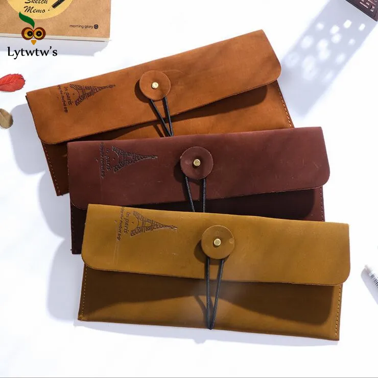 

1 Pieces Lytwtw's Korea Stationery Lovely Cute Eiffel Towel Creative Retro PU Envelope to Receive Pencil Bag
