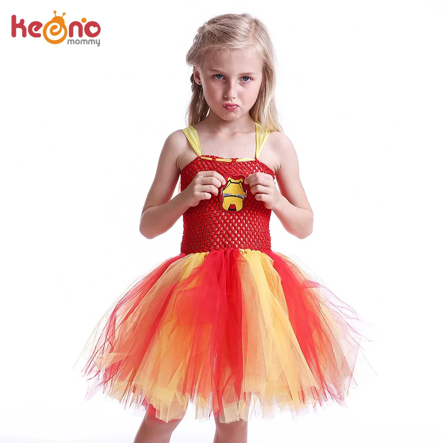 Red &amp Yellow Girls Baby Iron Man Tutu Dress Handmade Kids Superhero Tulle Halloween Birthday Party Prom Costume | Детская одежда и