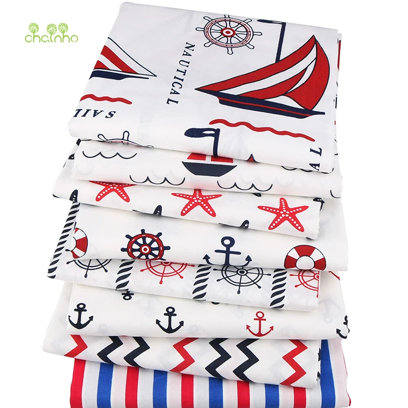 Chainho, 8 шт./лот, серия морских Парусников, саржевая хлопковая ткань с принтом, Лоскутная Ткань для шитья и стеганого шитья, материал для детей и малышей