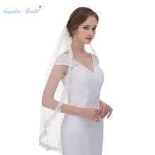 Сапфир люкс high end роскошный кружевной каймой пальца свадебная фата кружева свадебные аксессуары Короткие Фата с аппликацией NEW