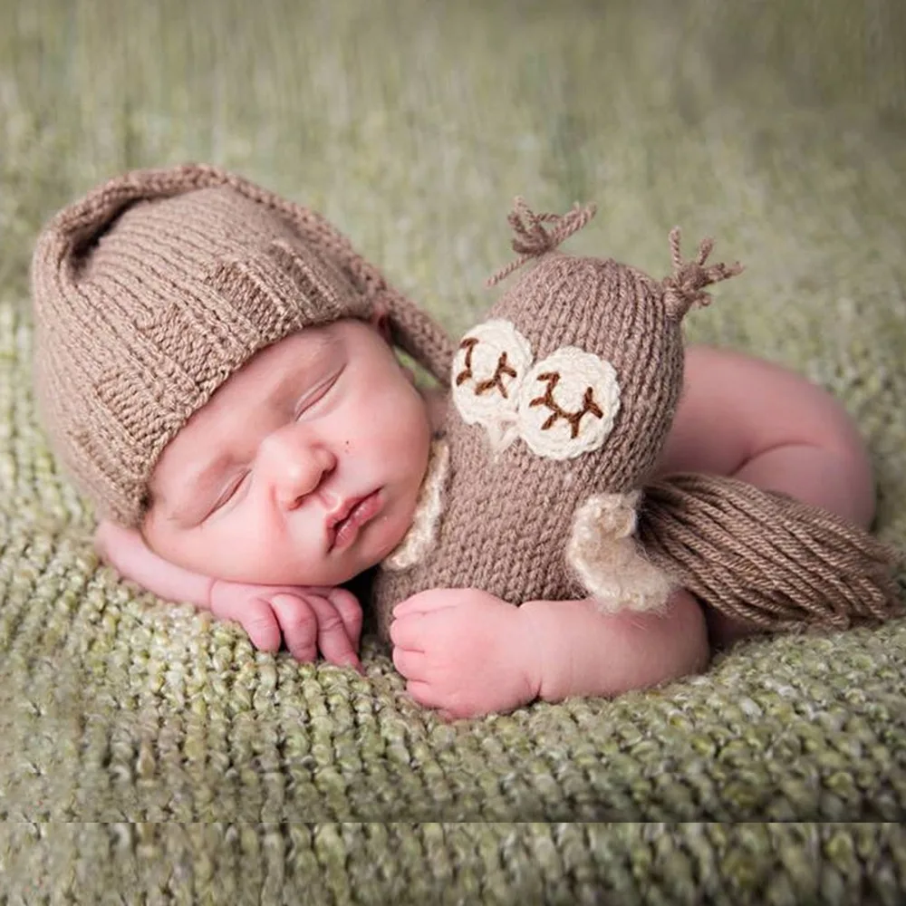 

Puseky Infant baby Knitting Crochet Baby Beanies Hat Kids Toy Doll Girls Boys Toy Cute Gift set Newborn Photography Props