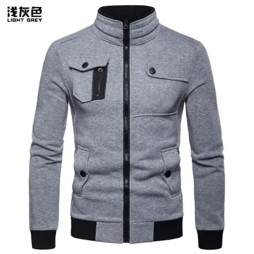 3 Light Gray Мужская куртка с длинным рукавом, бейсбольная форма, верхняя одежда на молнии, пальто, повседневная хлопковая смесь, новинка, Мужская Осенняя зимняя спортивная одежда - Цвет: 3 Light Gray
