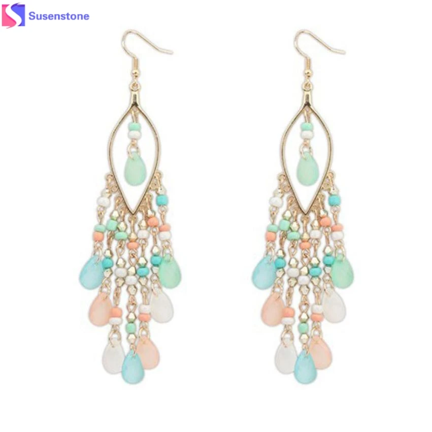 

SUSENSTONE Colorful Bohemia Luxury Romantic Retro Gorgeous Elegant Hollow Brilliant Rhinestone Beads Earrings for women #7-8